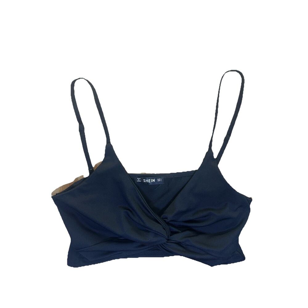 SHEIN Women’s Bathing Suit Top Front Tie Black Size Large